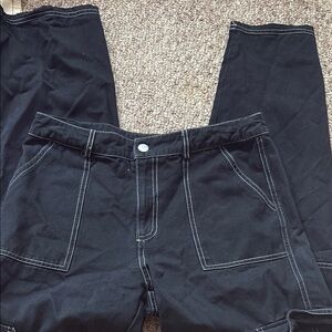 Black Cargo Pants with White Stitching